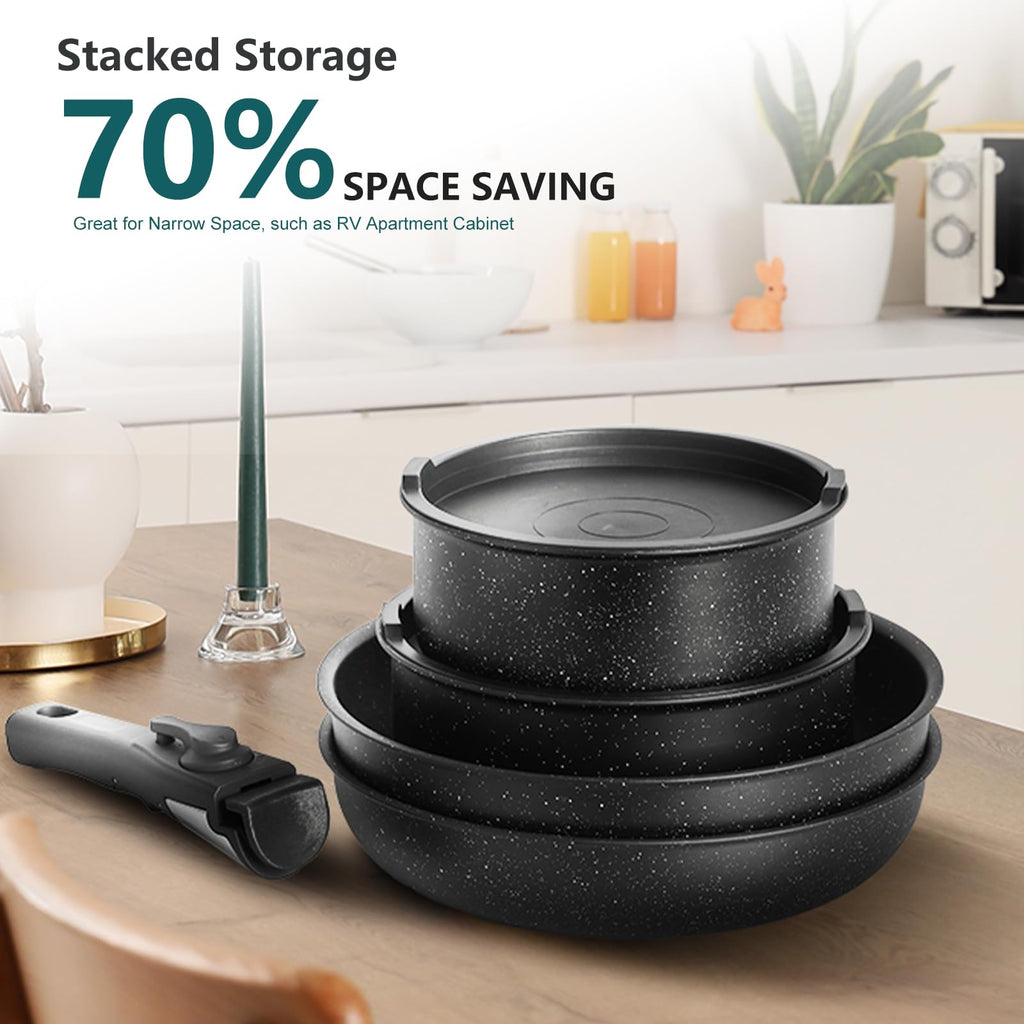 12-Piece Nonstick Cookware Set with Detachable Handle, Black K264