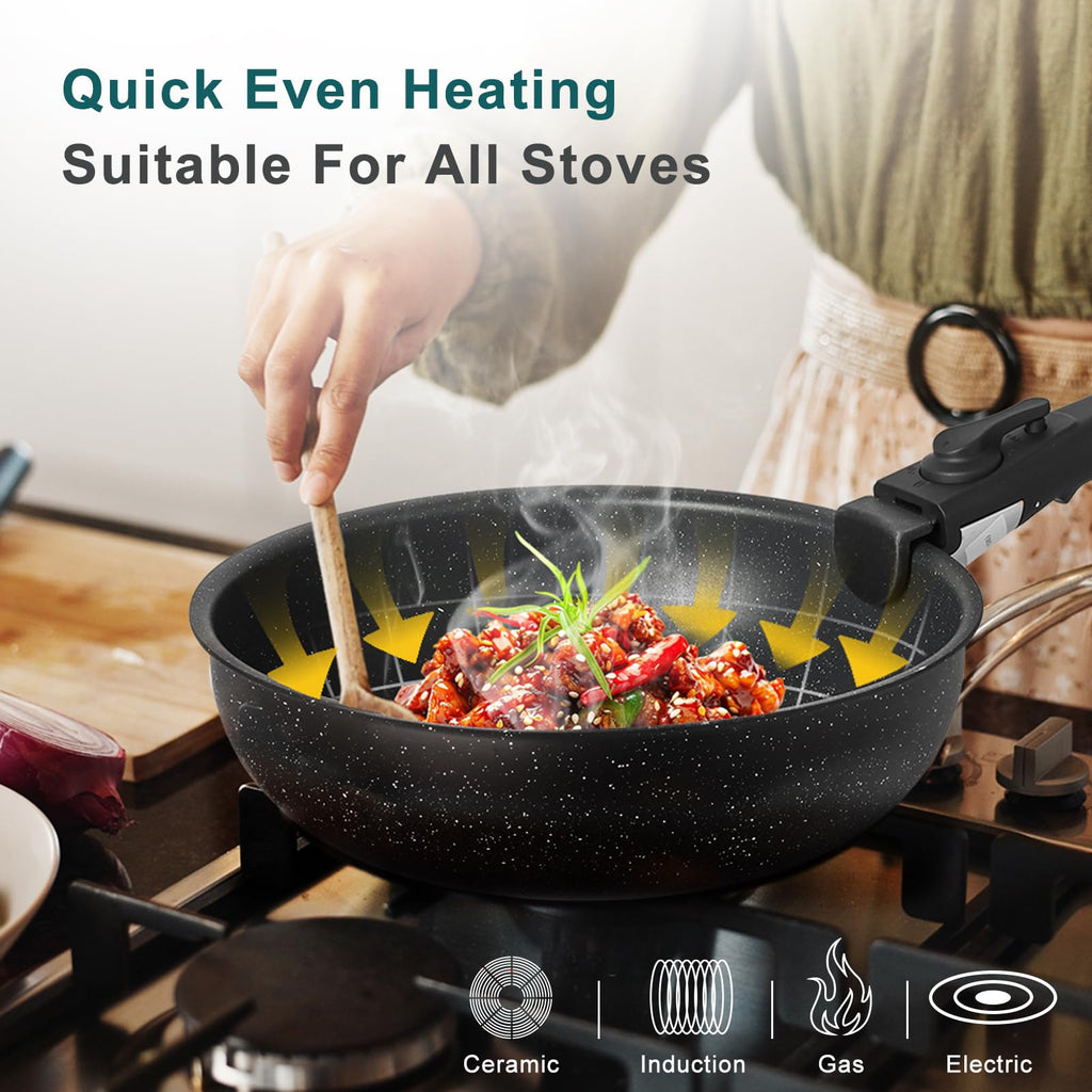 12-Piece Nonstick Cookware Set with Detachable Handle, Black K264