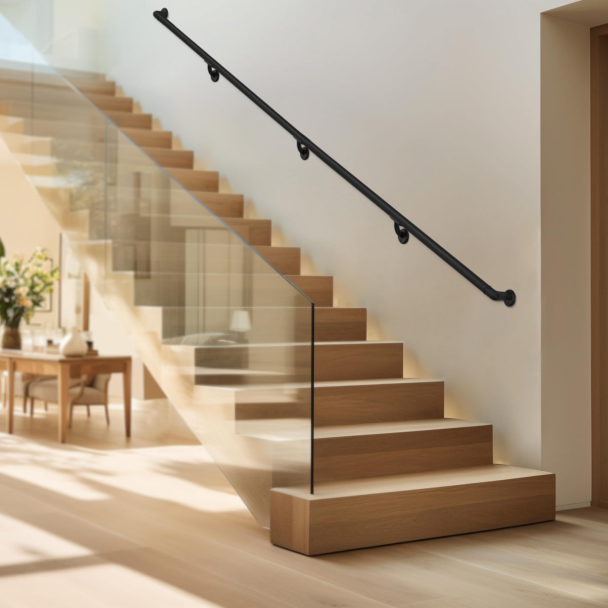 Aluminum Handrail for Stairs, Black, 4' Length H374645