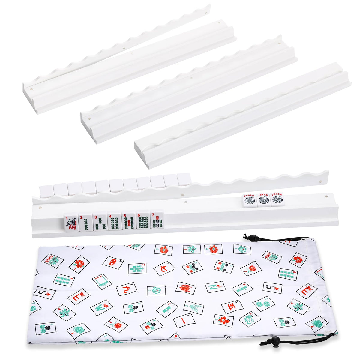 White Wooden Mahjong Racks with Pushers Set of 4 H5936