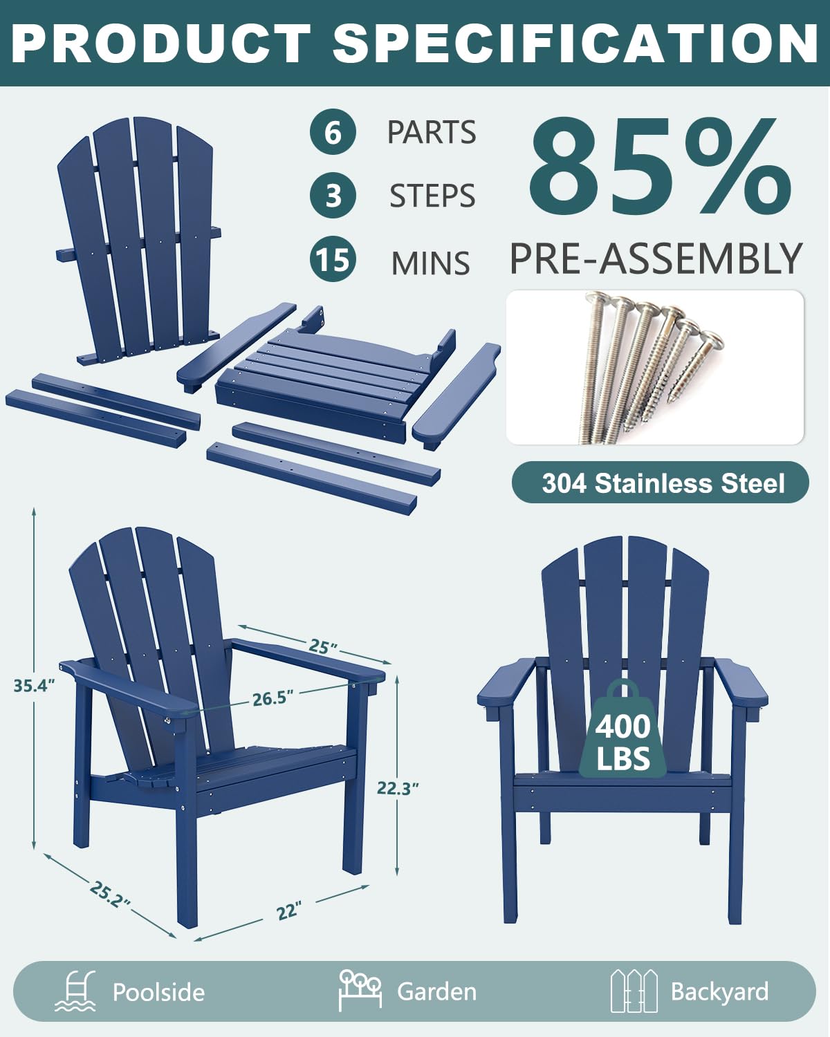 Navy Blue HDPE Adirondack Chair Set of 8 P763597