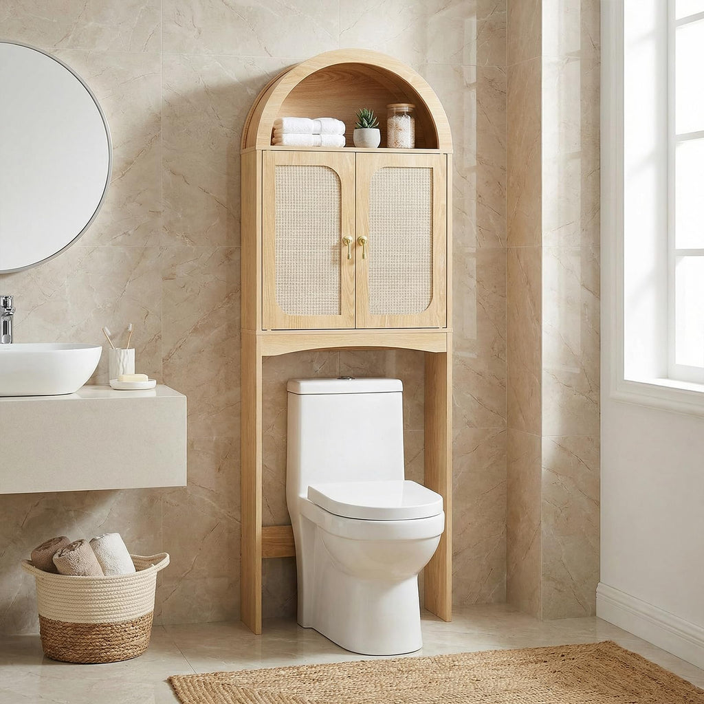 Arched Rattan Over the Toilet Storage Cabinet with Doors Y88286