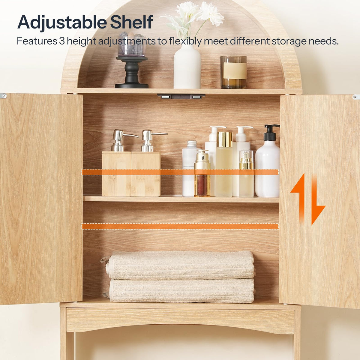 Arched Rattan Over the Toilet Storage Cabinet with Doors Y88286