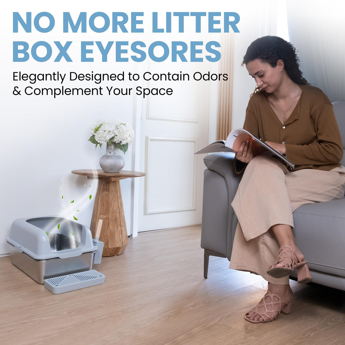 XL Stainless Steel Sifting Cat Litter Box with High Sides R444432