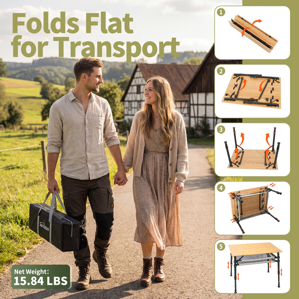 Bamboo Aluminum Folding Camping Table X54481