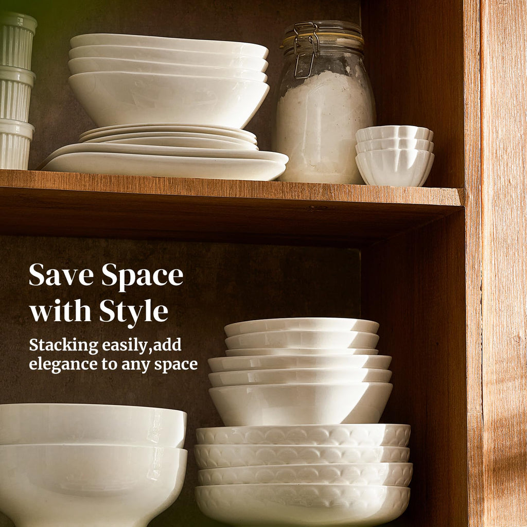Set of 4 White Ceramic Pasta Bowls K997
