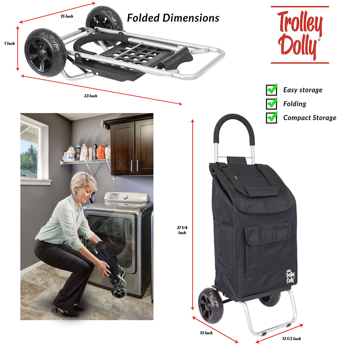 Black Foldable Shopping Cart with Wheels and Removable Bag Z57915