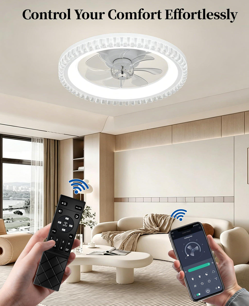 20" White Flush Mount Ceiling Fan with Light H631