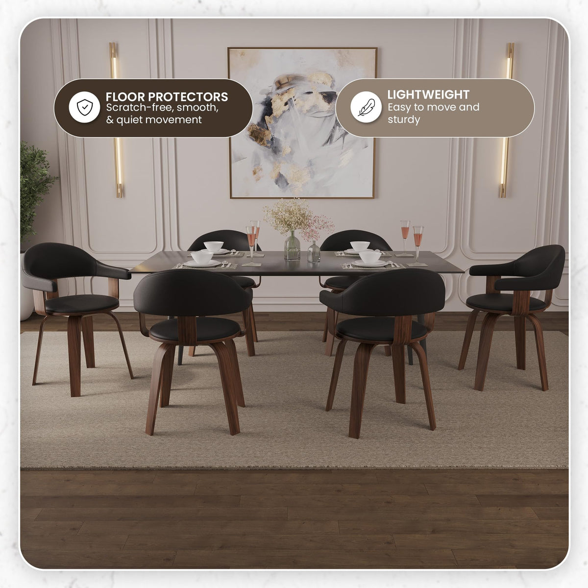 Black Leather Upholstered Swivel Dining Chair with Armrests X1479