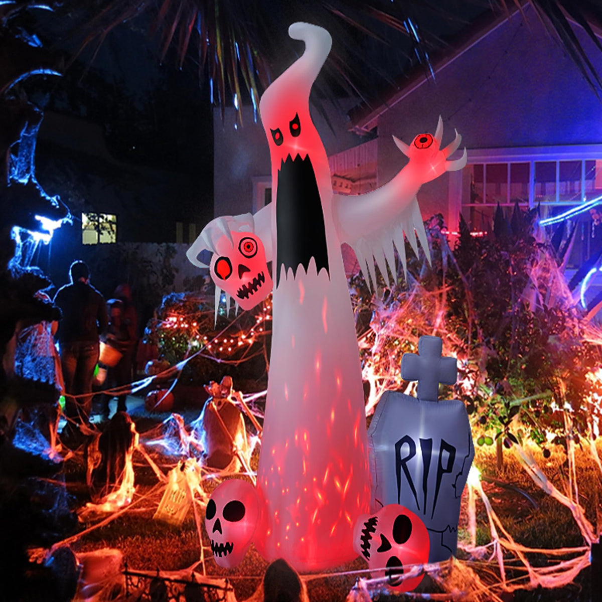 12 FT Halloween Inflatables Ghost with 3 Skulls T126360