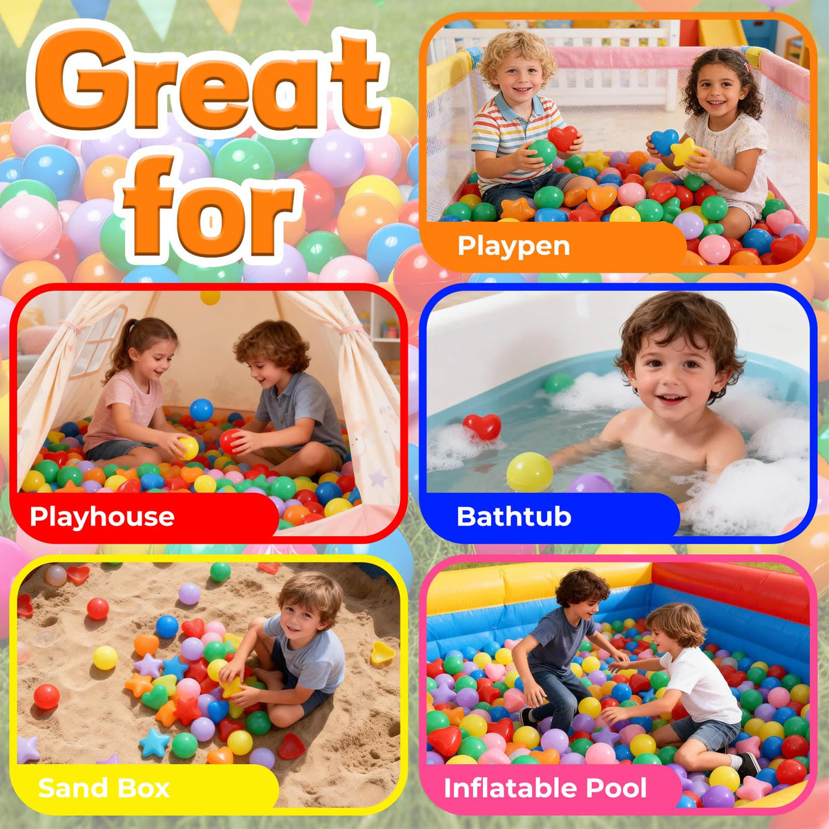 100 200 500 Plastic Balls for Toddlers Phthalate Free BPA Free Non-Toxic Crush Proof G4940