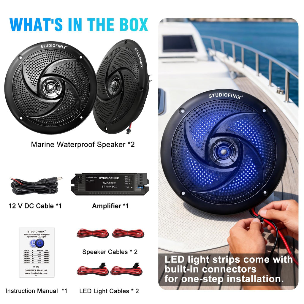 4 Inch 80W Bluetooth Waterproof Marine Speakers 2 Way Black M7805