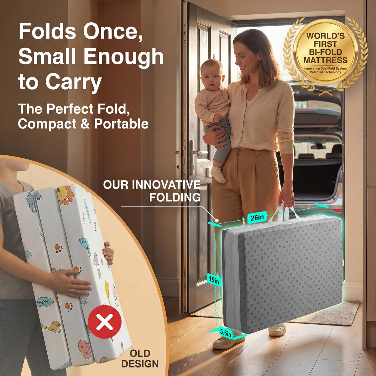 Pack and Play Mattress Pad Bi-Fold Memory Foam X96329