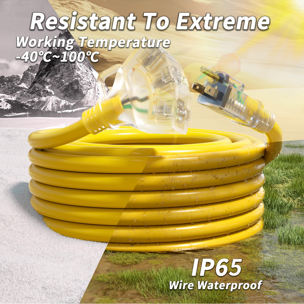 12 FT 12 Gauge Yellow Heavy Duty Outdoor Extension Cord Waterproof K564