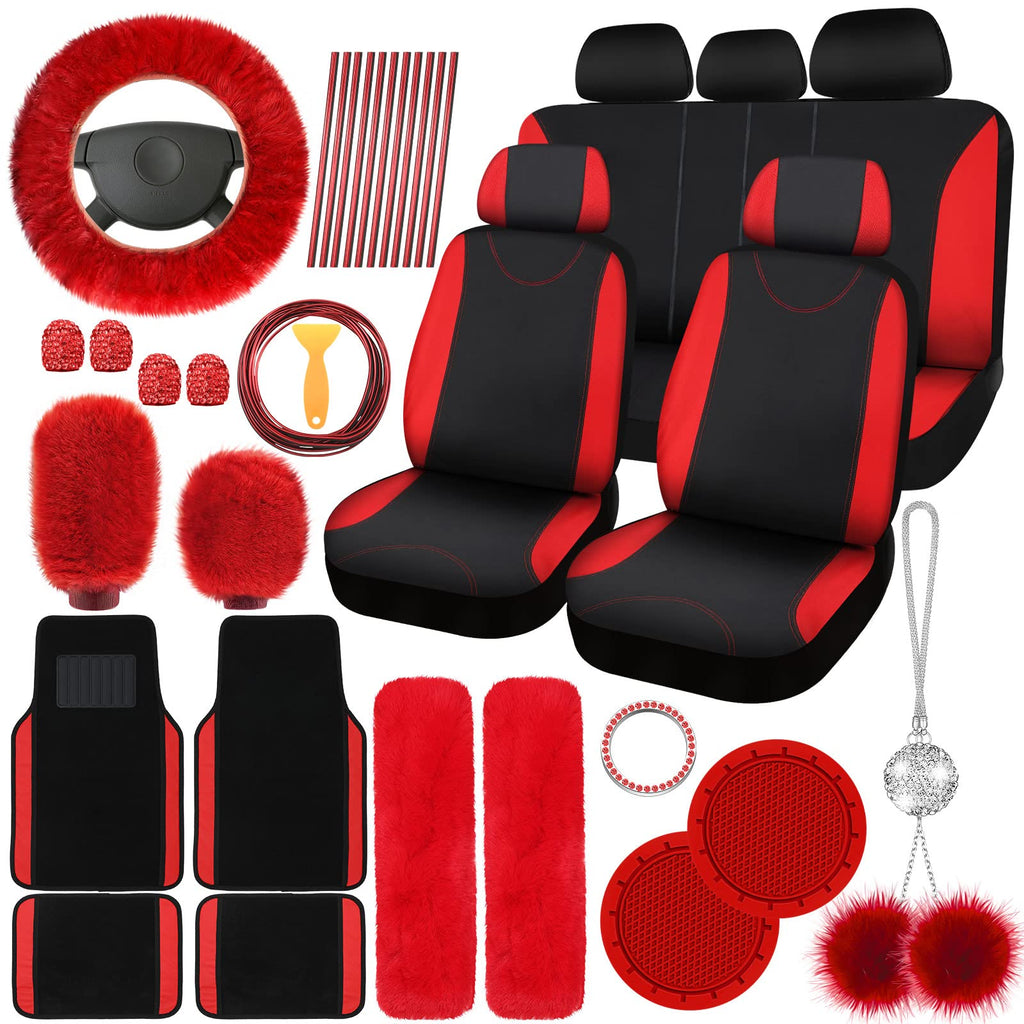 Red Black Car Seat Cover Full Set Z897527