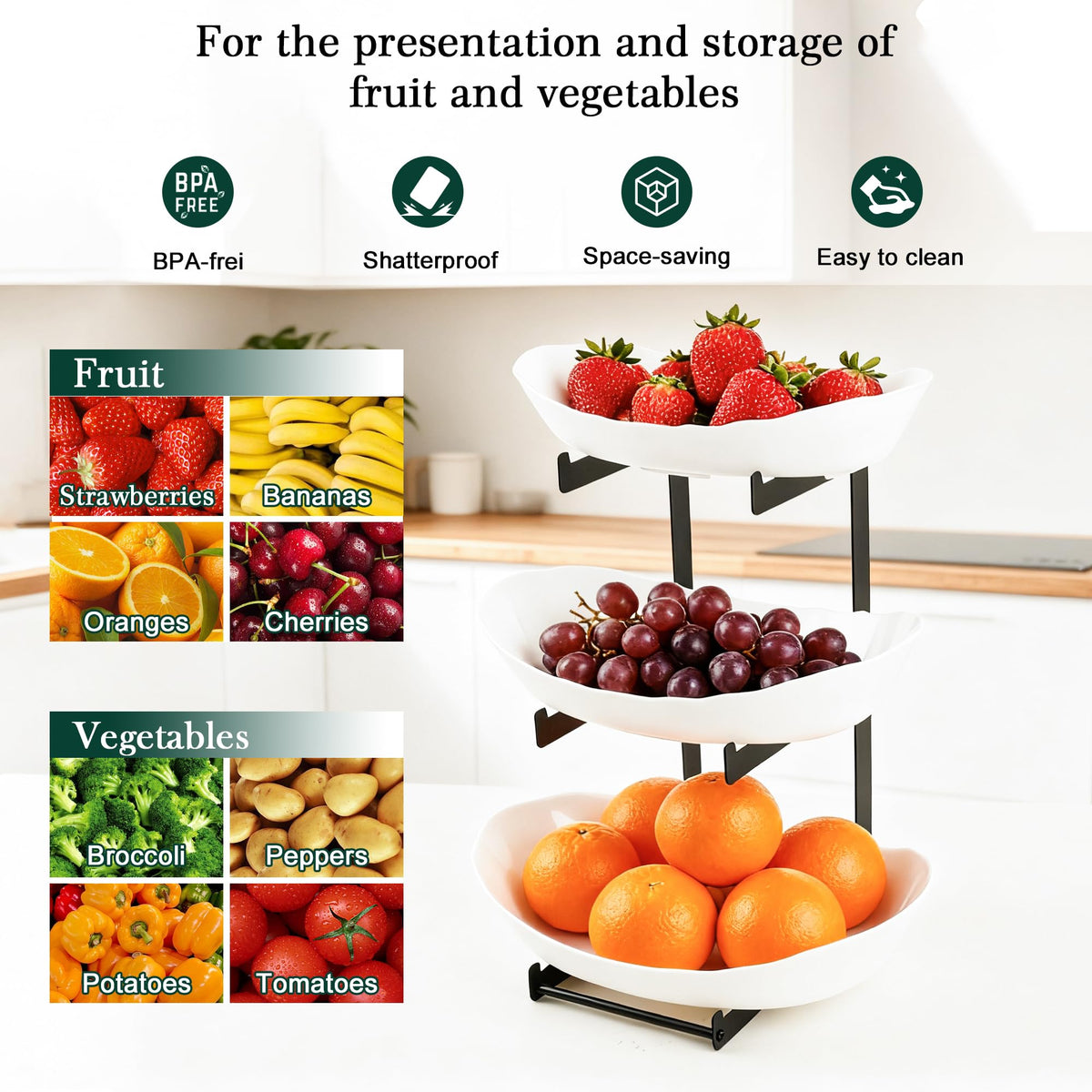 3 Tier White Plastic Fruit Bowl F57111