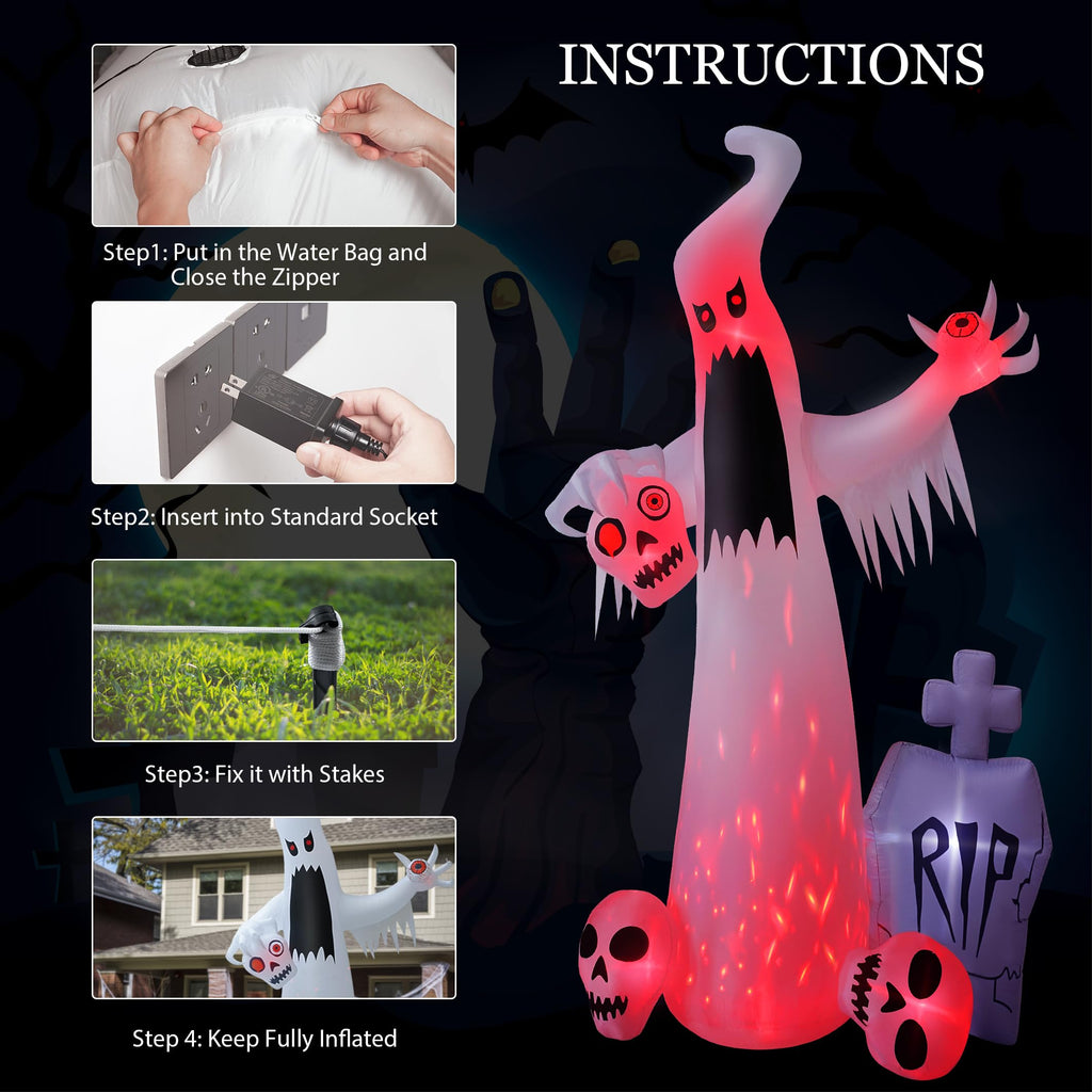 12 FT Halloween Inflatables Ghost with 3 Skulls T126360