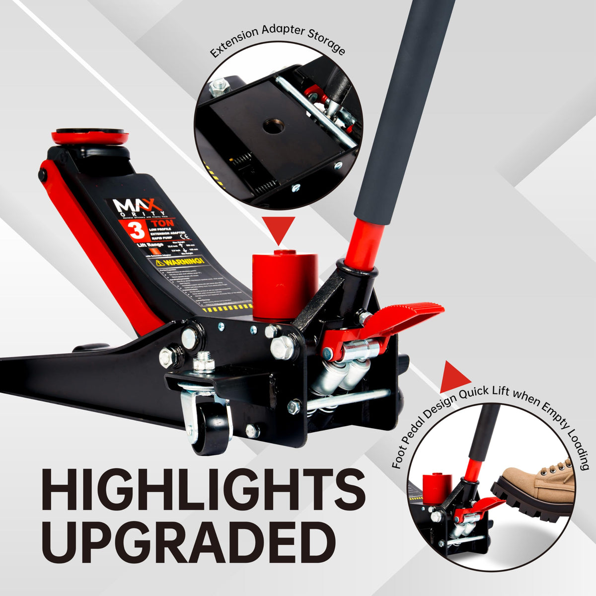 3-Ton Low-Profile Dual Pistons Steel Floor Jack O726