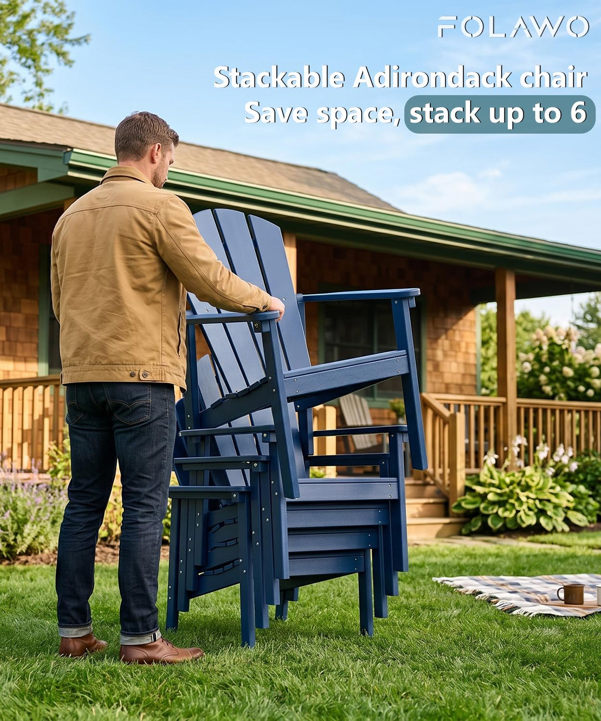 Navy Blue HDPE Adirondack Chair Set of 8 P763597