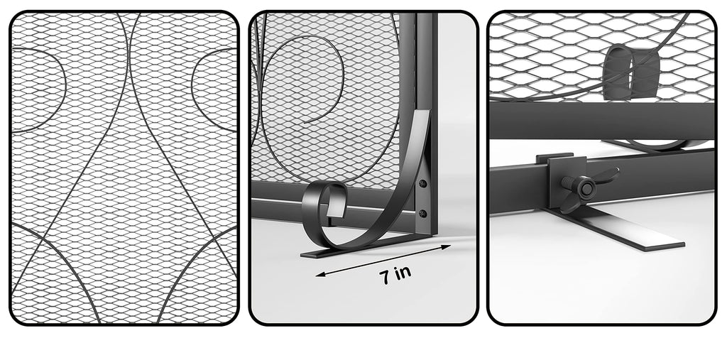 2-Panel Wrought Iron Fireplace Screen with Doors Black O754