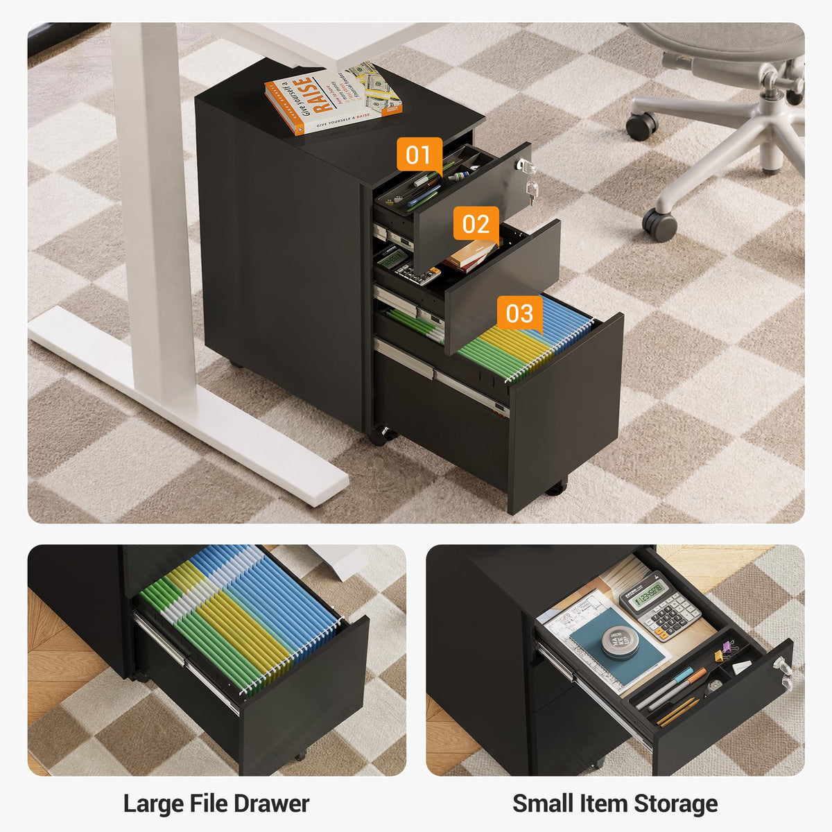 3 Drawer File Cabinet with Lock J9682