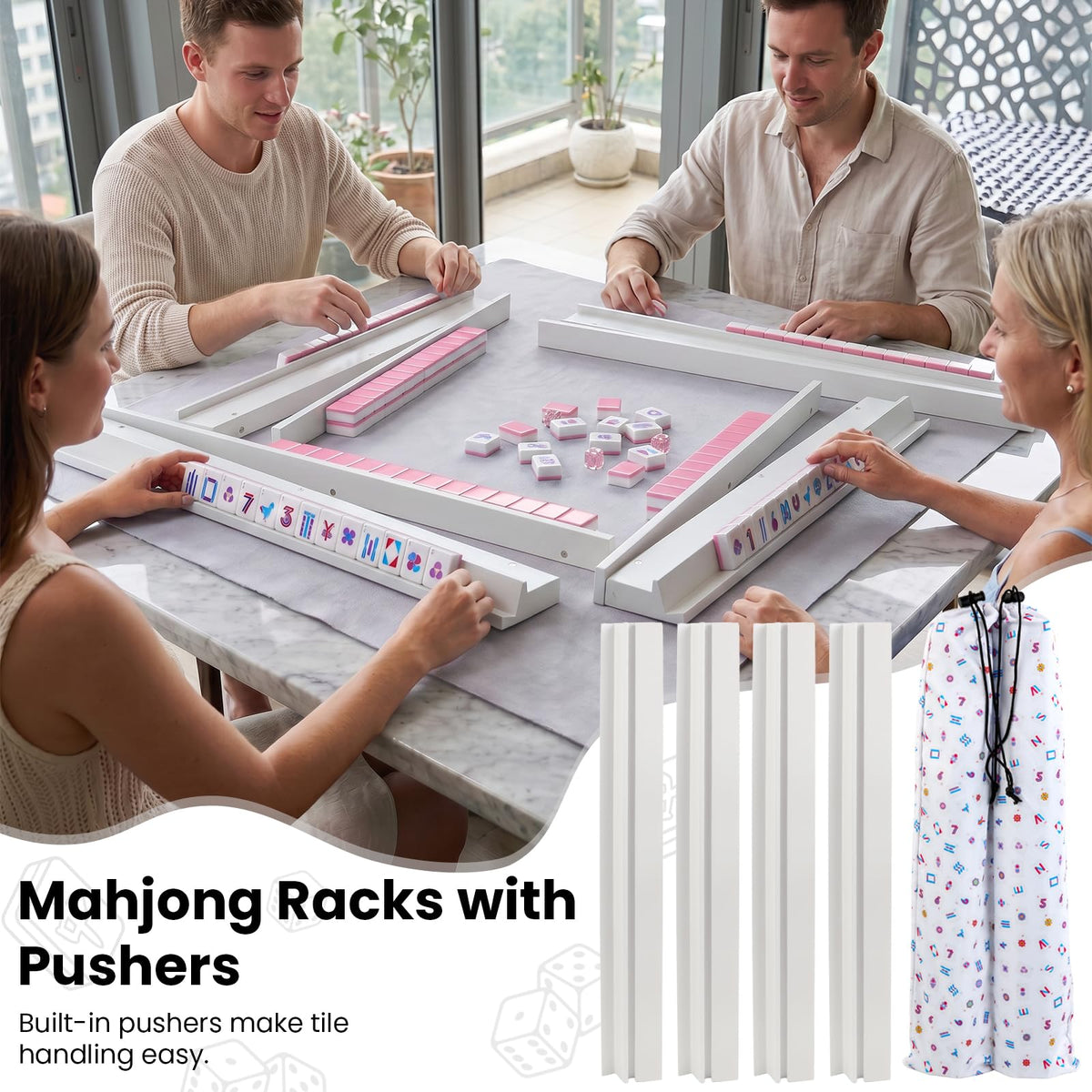 Set of 4 Wooden Mahjong Racks with Pushers B544248