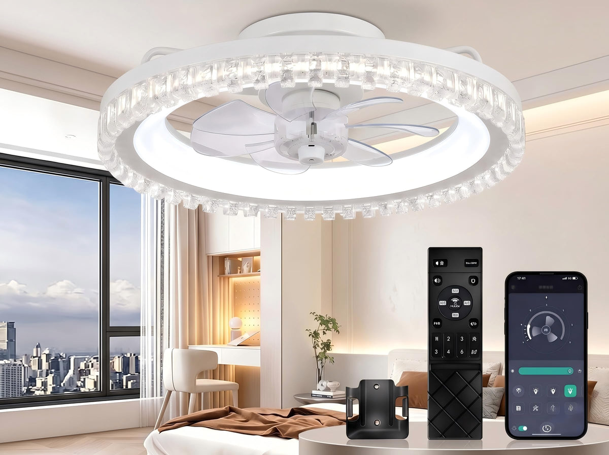 20" White Flush Mount Ceiling Fan with Light H631