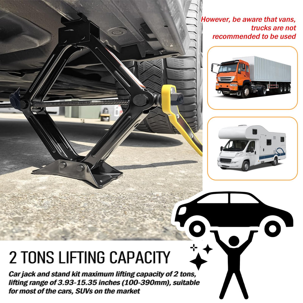 2 Ton Portable Scissor Jacks Set with Lug Wrench H401