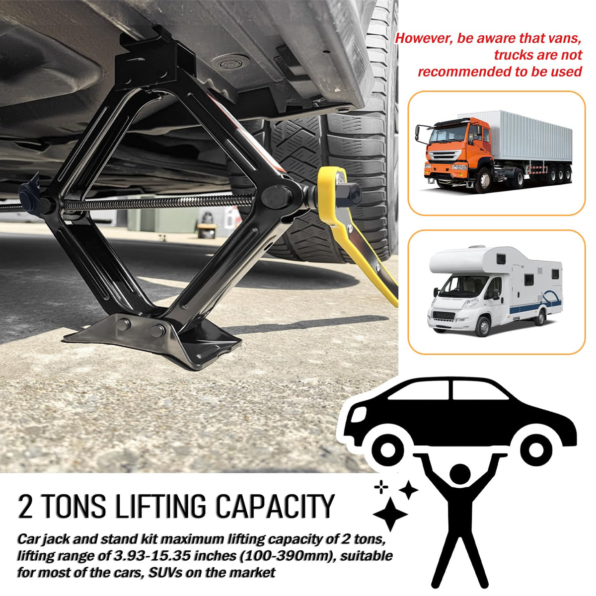 2 Ton Portable Scissor Jacks Set with Lug Wrench H401