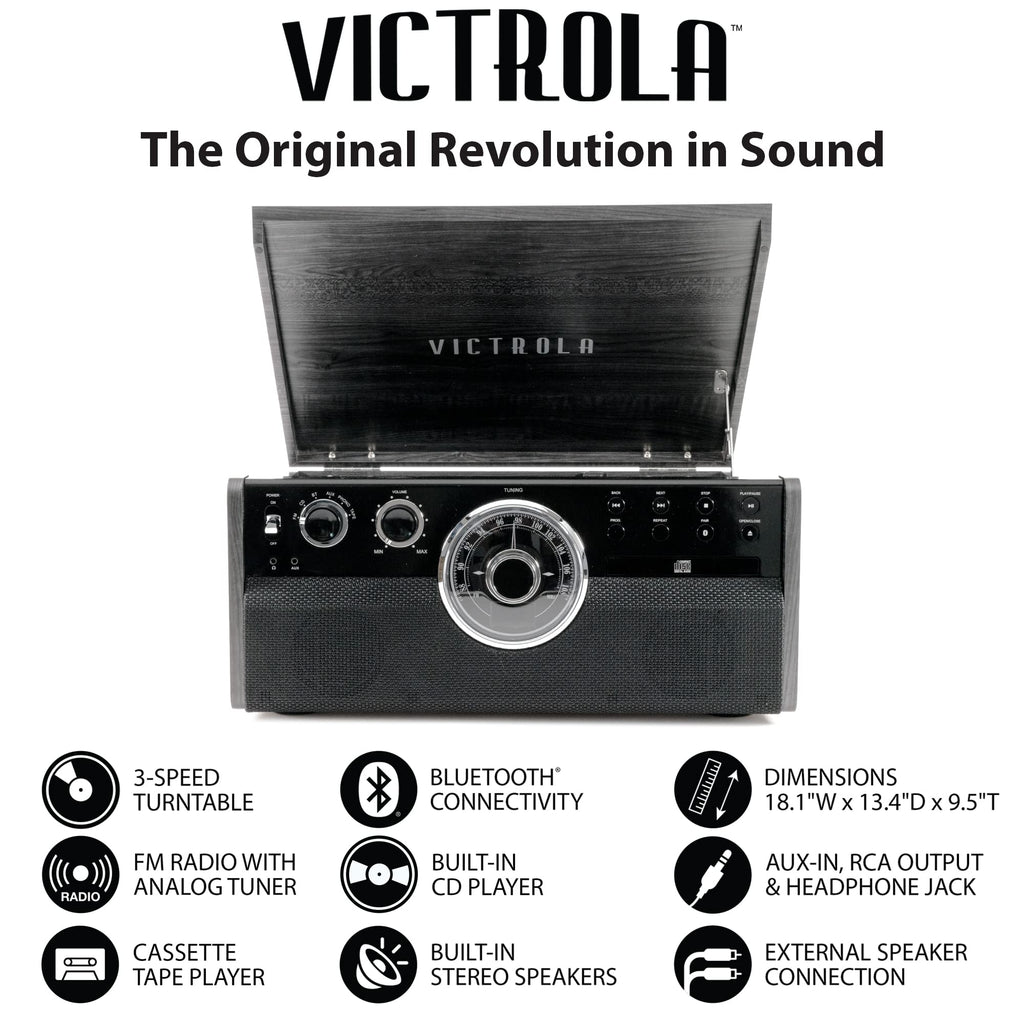 Black 6-in-1 Bluetooth Record Player with Stand Y131458