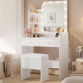 White Vanity Desk with Mirror Lights and Storage Stool D73318