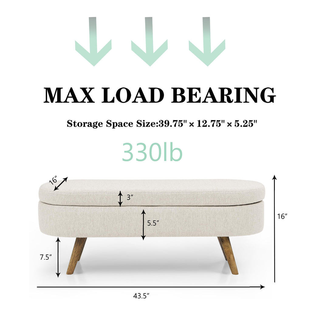 43.5" Beige Upholstered Storage Ottoman Bench G9659