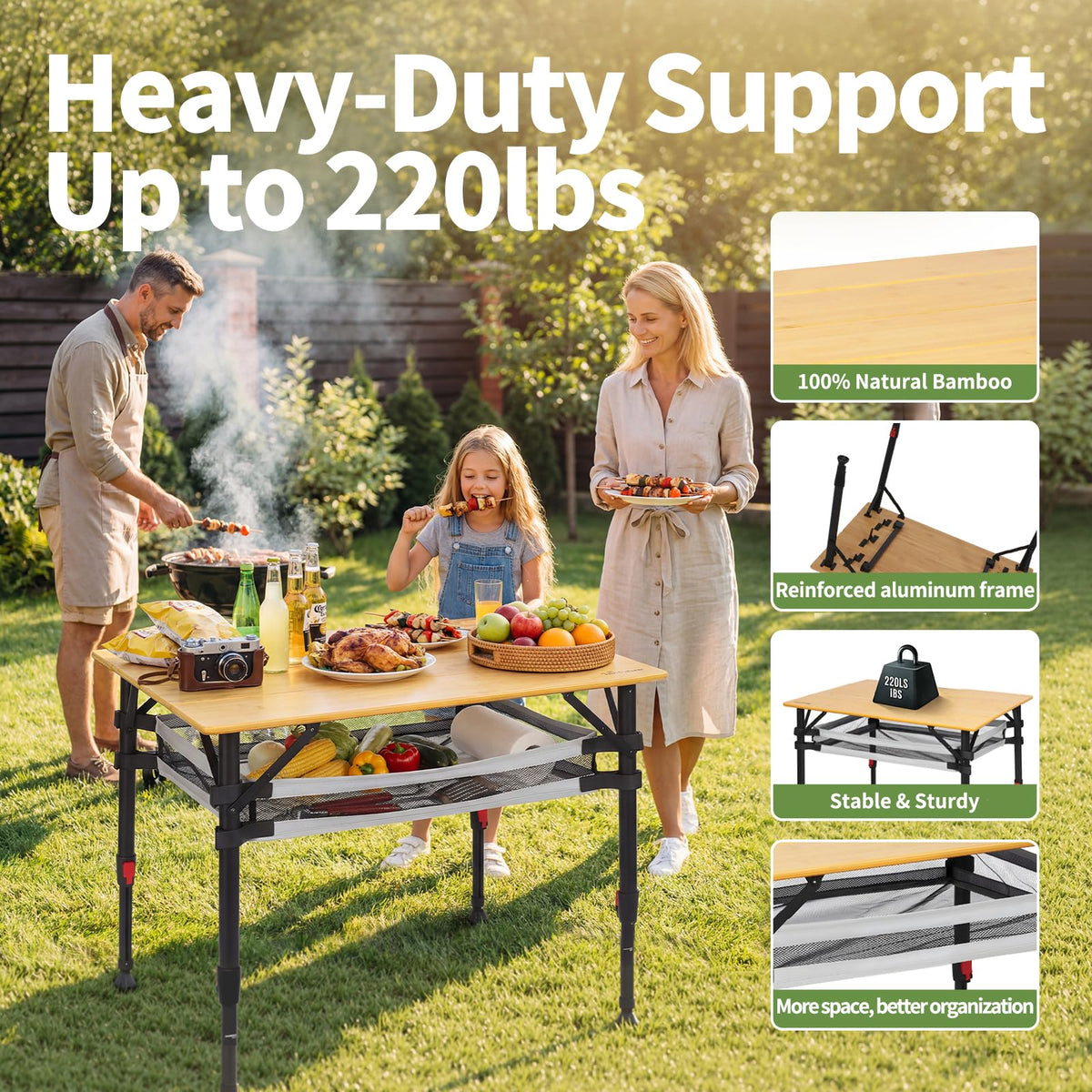 Bamboo Aluminum Folding Camping Table X54481