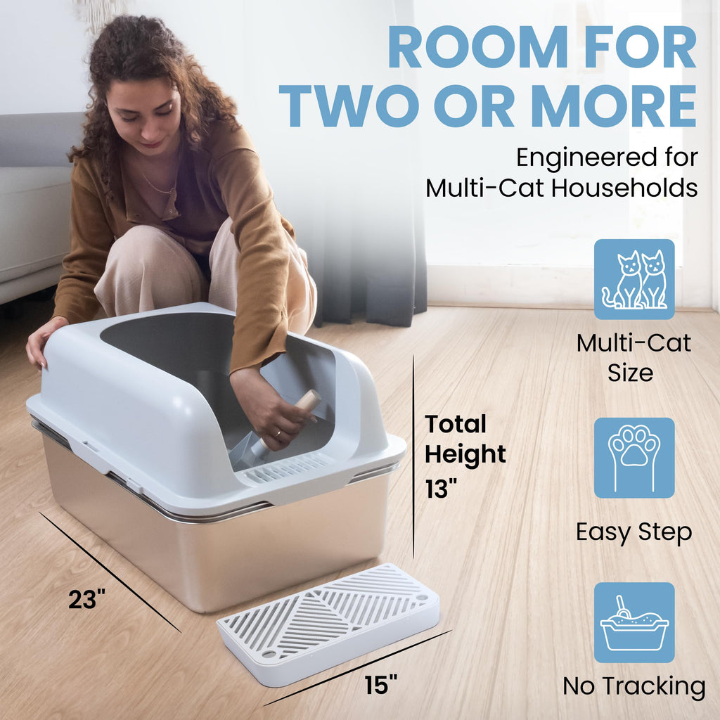 XL Stainless Steel Sifting Cat Litter Box with High Sides R444432