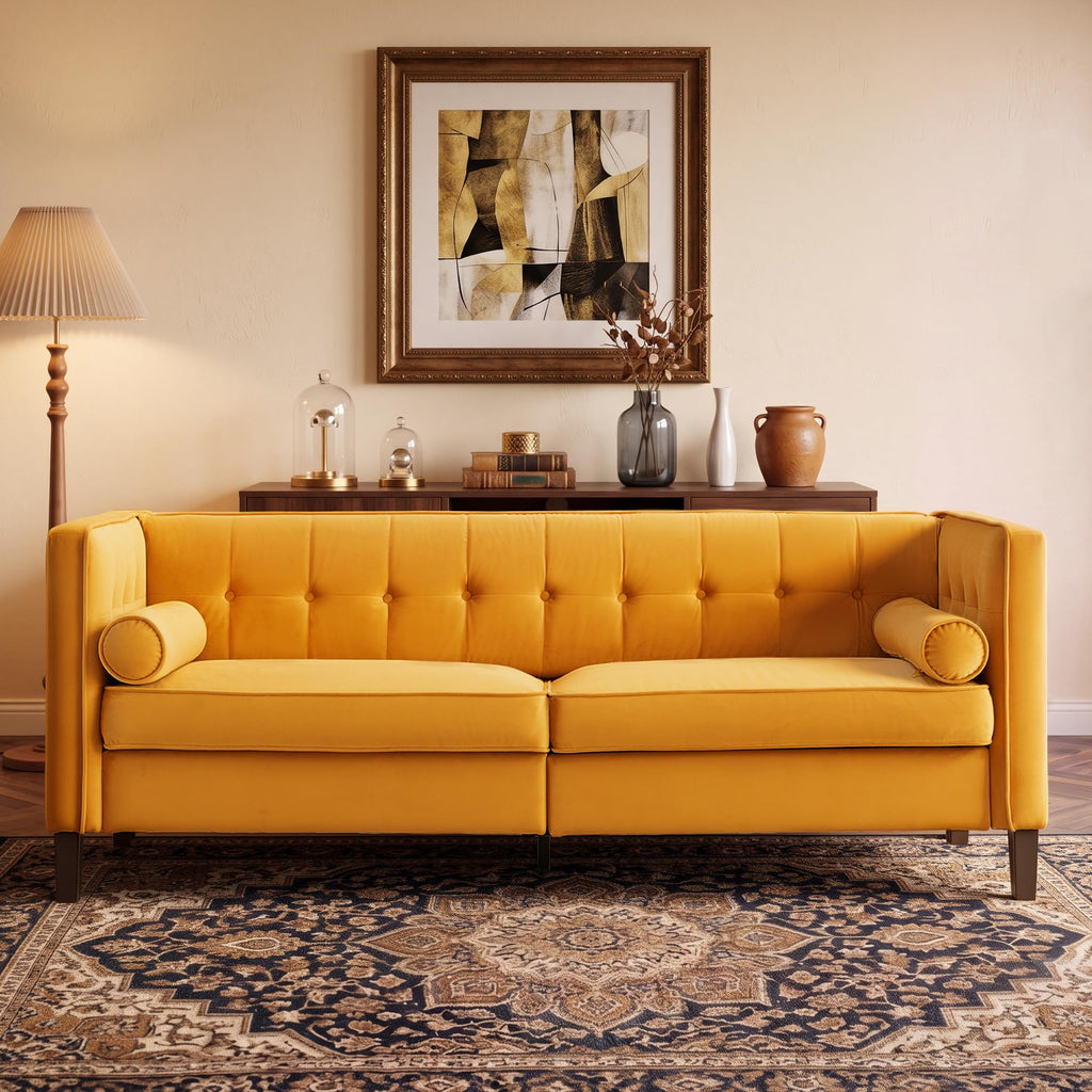 78" Velvet 3 Seater Sofa with Bolster Pillows K208