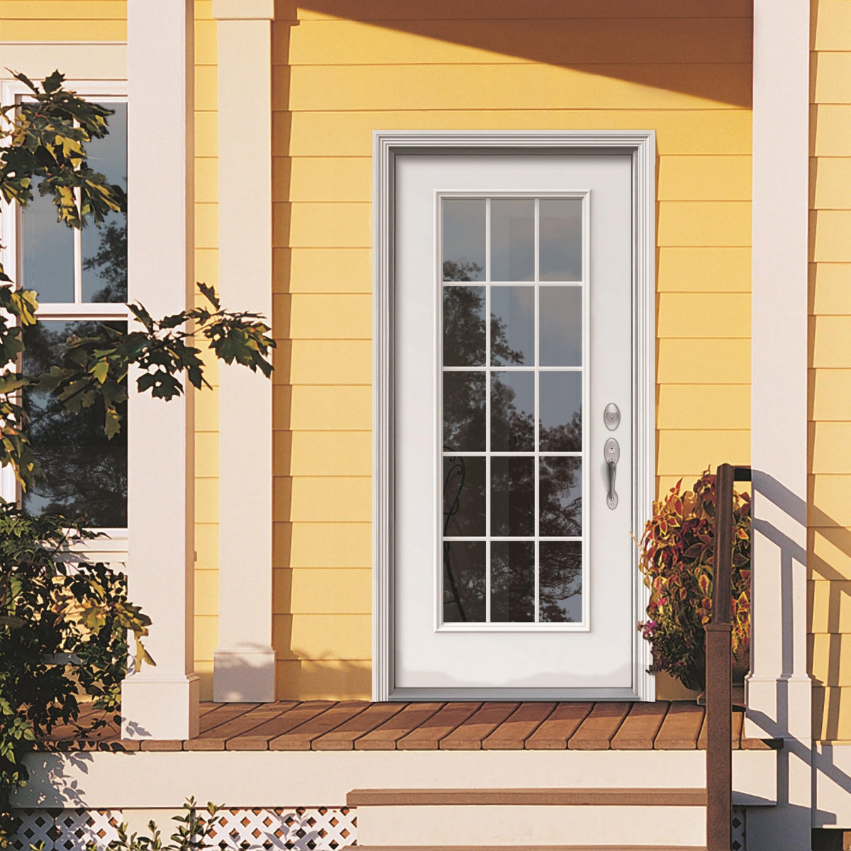 Fiberglass Smooth Primed Left Hand In-Swing Prehung Front Door 15 Lite Clear Glass 32" x 80" X756643
