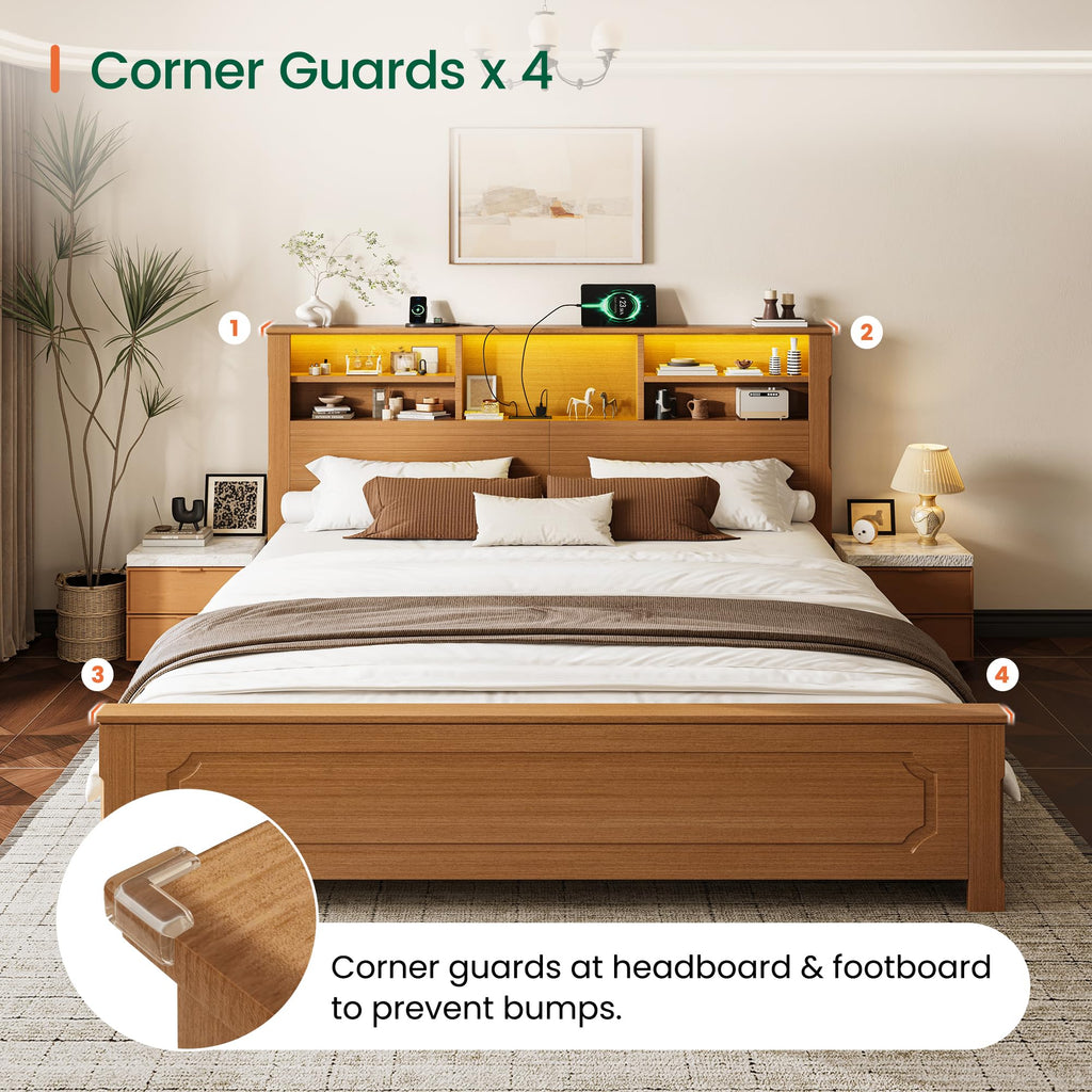King Bed Frame with Headboard and Storage 4 Drawers Brown R341