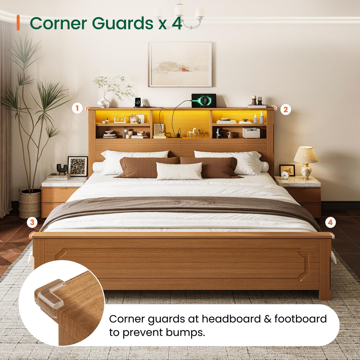 King Bed Frame with Headboard and Storage 4 Drawers Brown R341