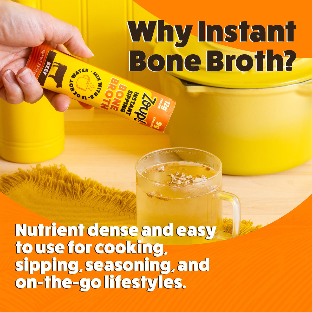 Instant Sipping Bone Broth Mix Beef 0.53 oz Pack of 30 U106