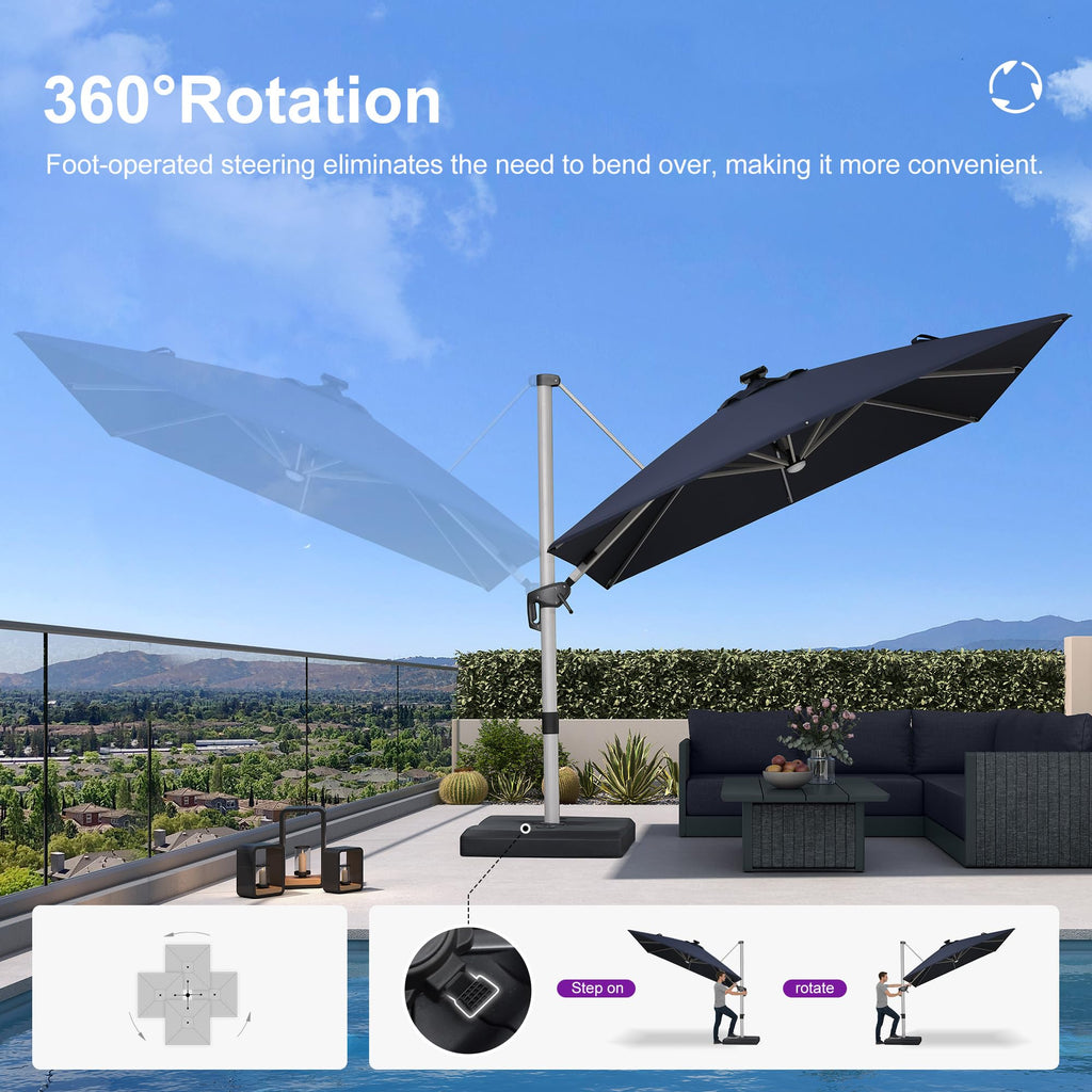 Navy Blue 10' X 10' Solar LED Patio Umbrella with Base V4869