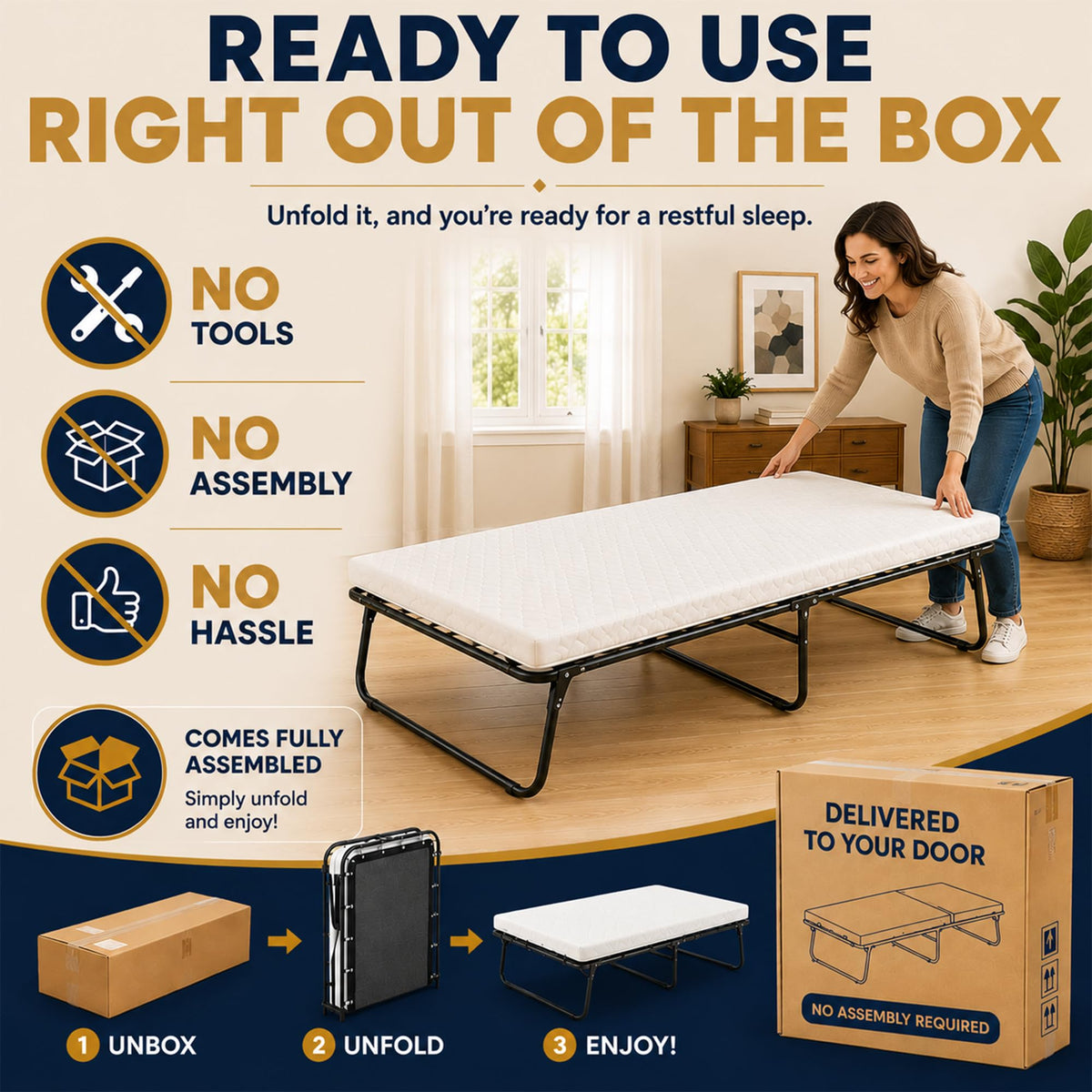 14″ High Folding Guest Bed with 3″ Memory Foam Mattress H9644