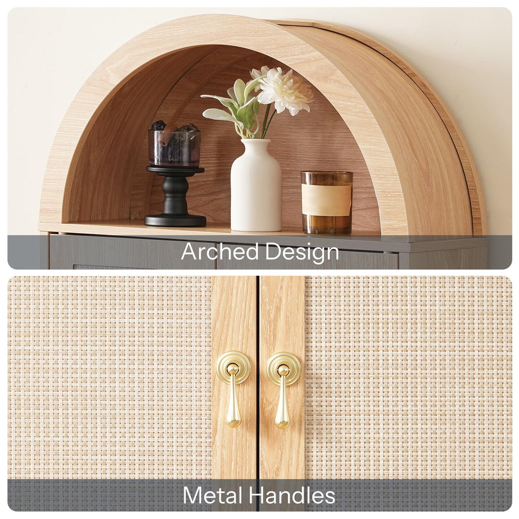 Arched Rattan Over the Toilet Storage Cabinet with Doors Y88286