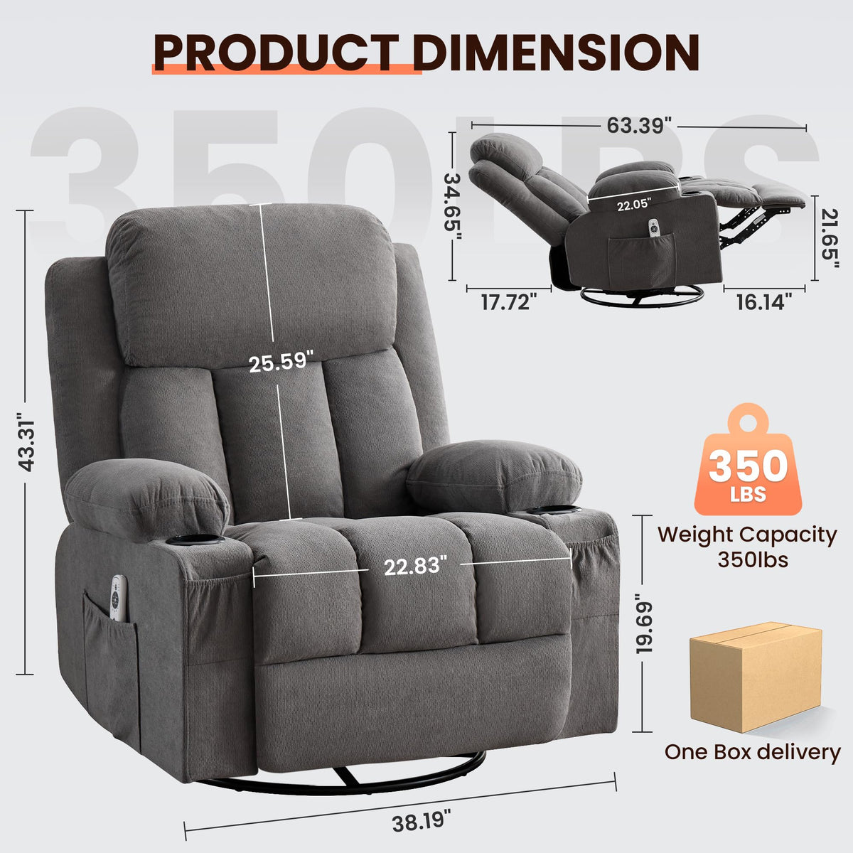 Swivel Rocker Recliner Chair with Massage and Heat E3455