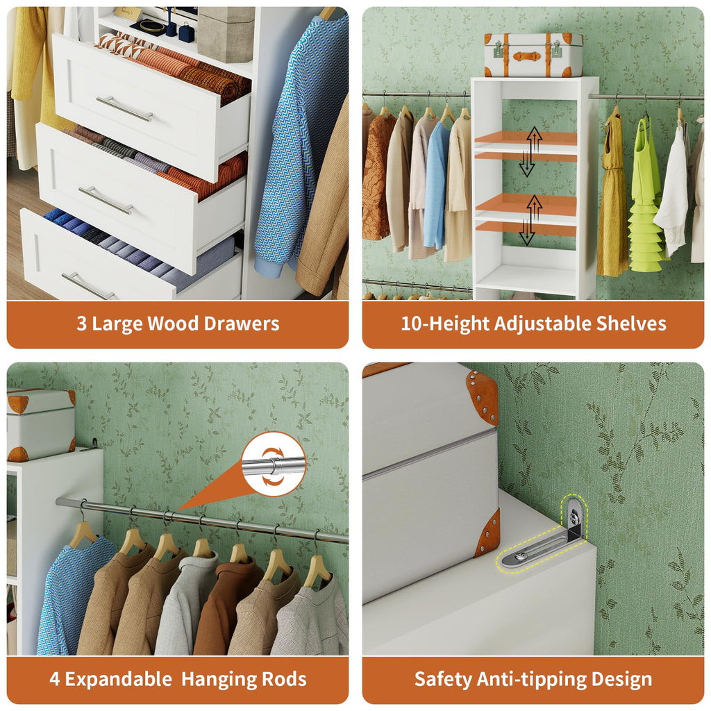 White Closet System with Drawers and Adjustable Shelves H717