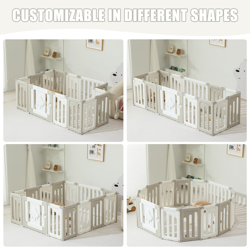 14 Panel Foldable Grey Baby Playpen D92309
