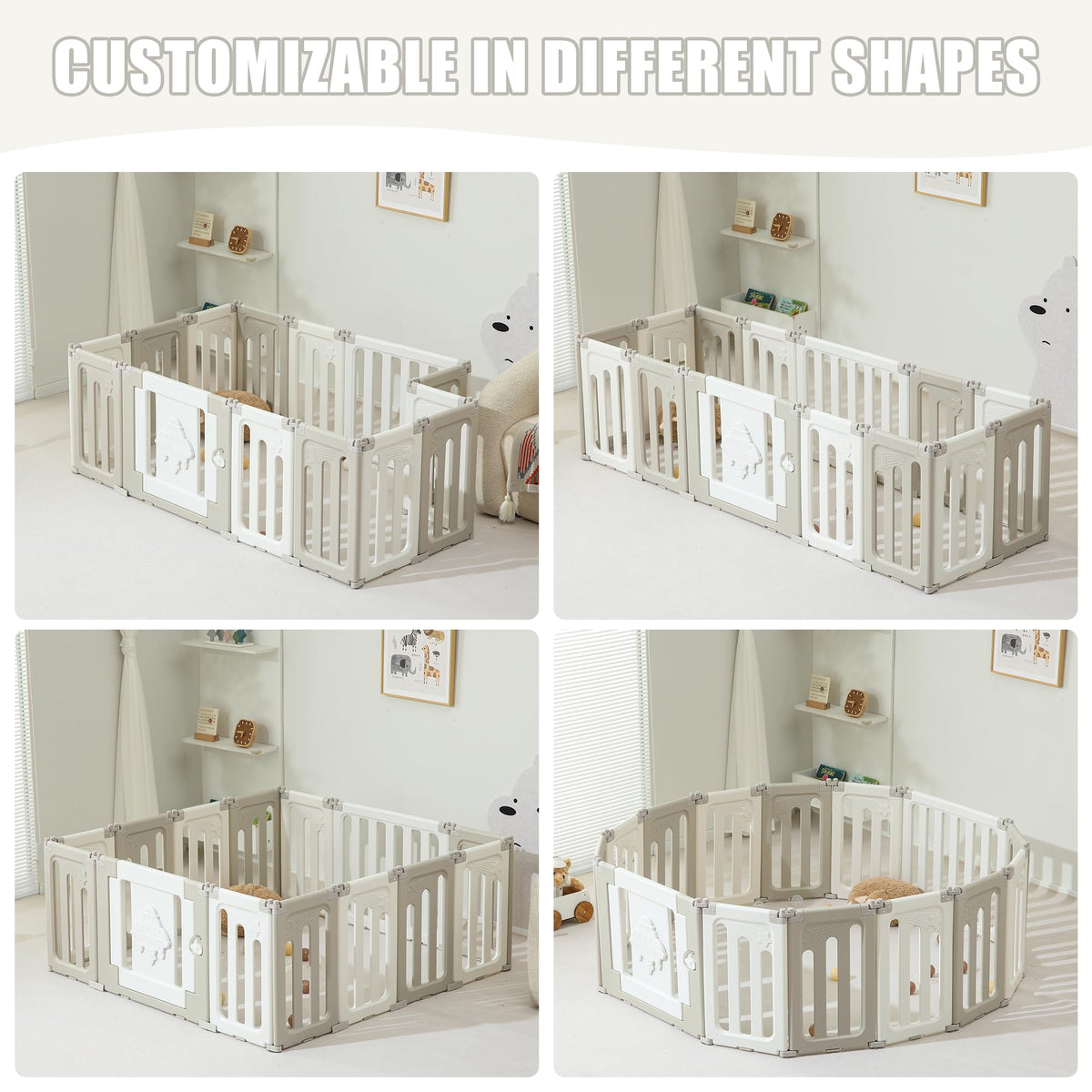 14 Panel Foldable Grey Baby Playpen D92309