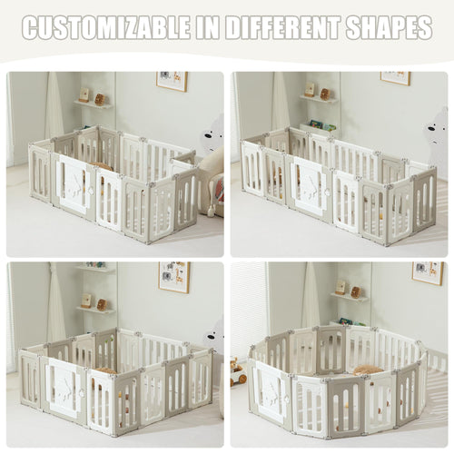 14 Panel Foldable Grey Baby Playpen D92309