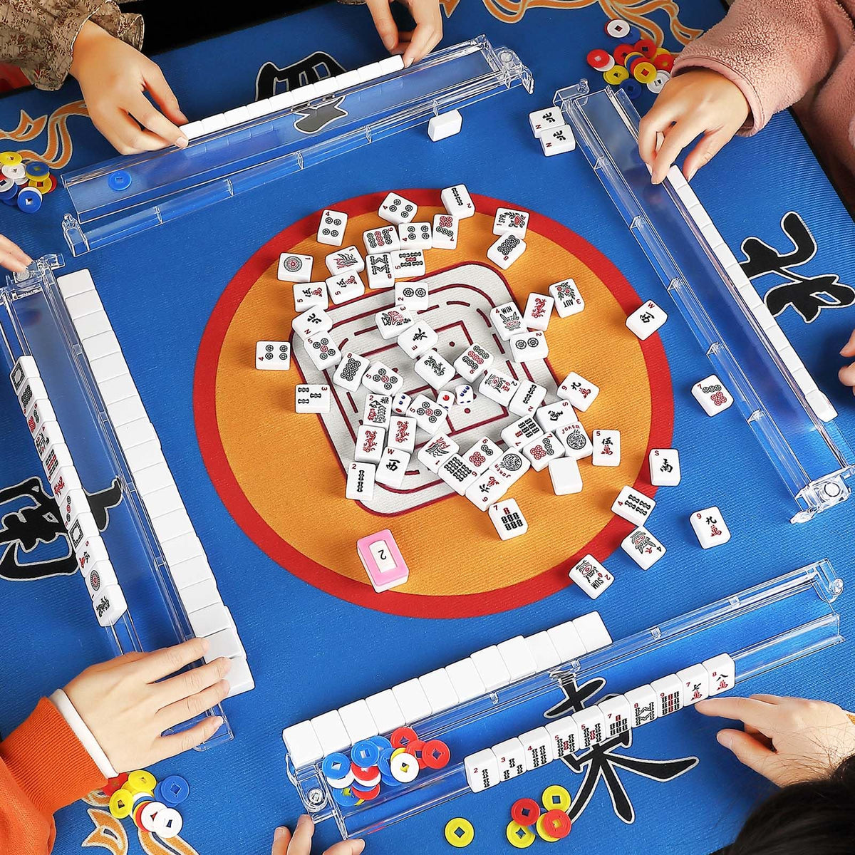 4PCS Clear Acrylic Mahjong Racks with Pushers Q110