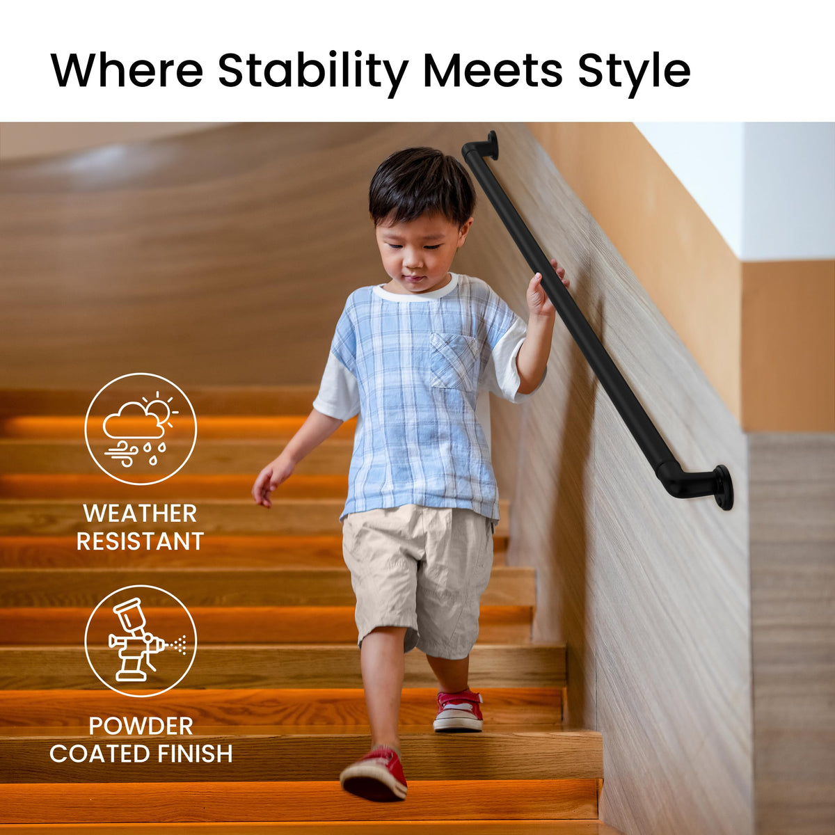 Aluminum Handrail for Stairs, Black, 4' Length H374645
