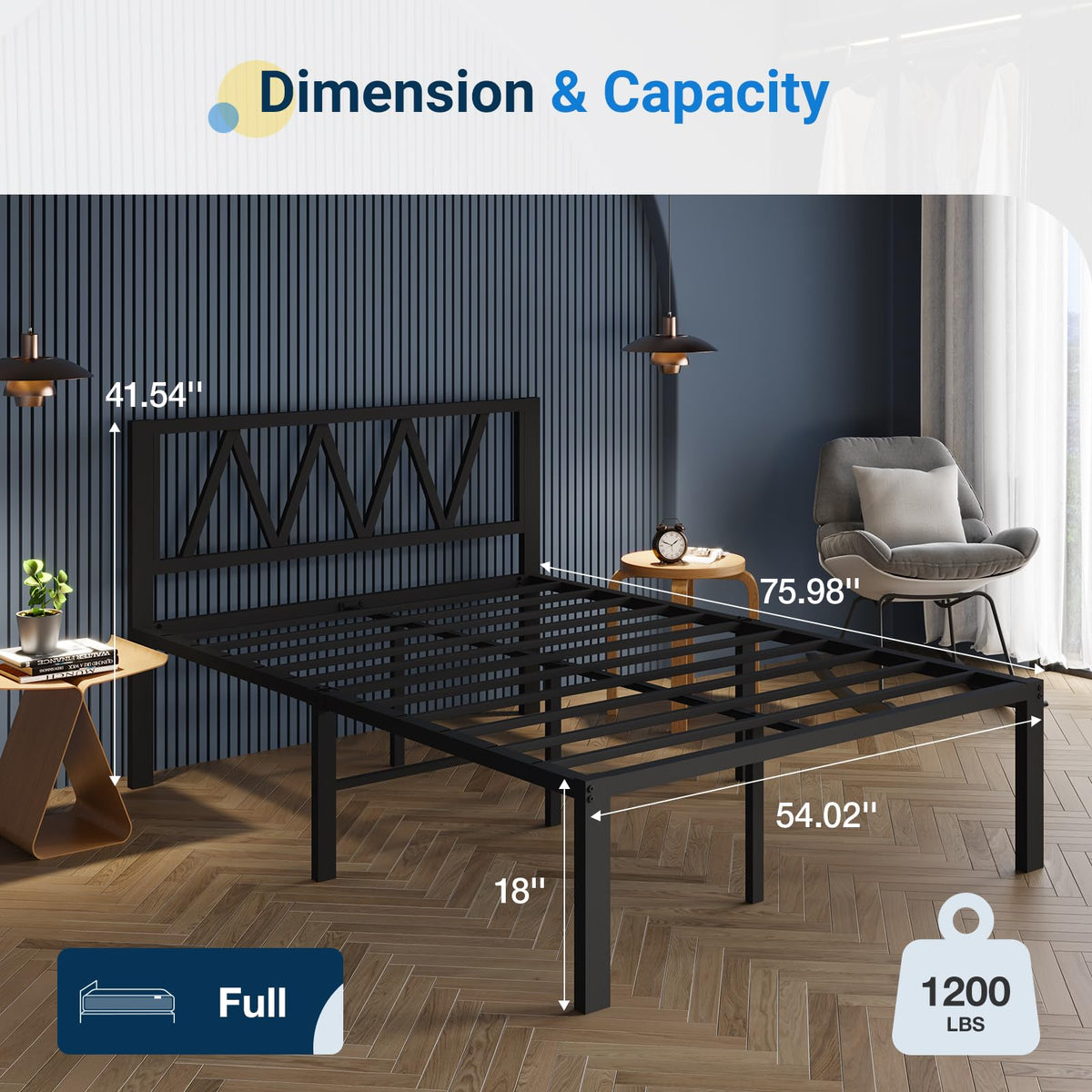 18 Inch Full Size Metal Platform Bed Frame with Headboard Y410